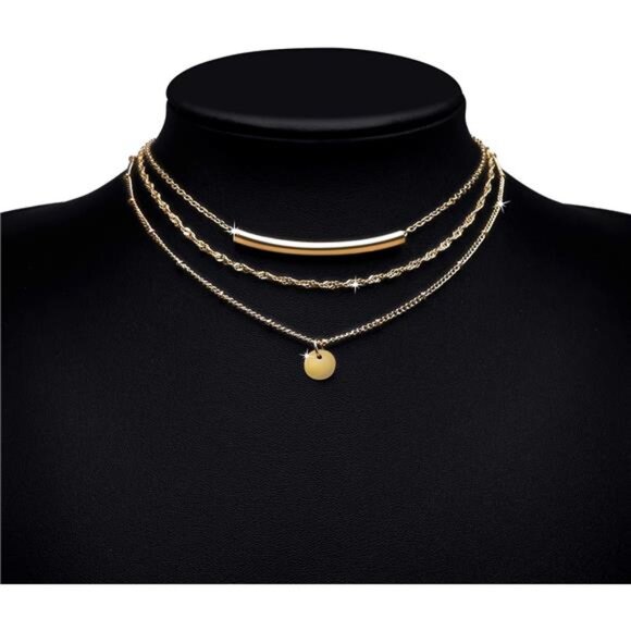 Aisansty Dainty Layered Choker Necklaces Handmade Coin Tube Star Pearl Pendant - Picture 6 of 7